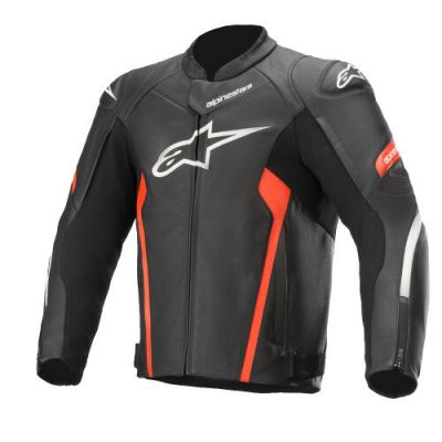 Alpinestars Faster v2 Sport Riding Leather Jacket Black/Red Fluo