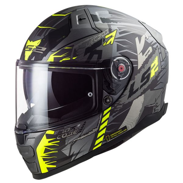 LS2 FF811 Vector 2 Techbolt Matt Titanium H-V Yellow helmet (XL)